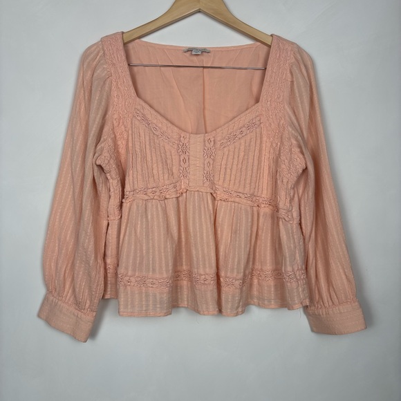 American Eagle Outfitters Tops - American Eagle Outfitters Women's Peach Babydoll Top Cotton Bohemian Prairie L
